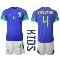 Brasilien Marquinhos #4 Udebanesæt Børn VM 2022 Kortærmet (+ Korte bukser)